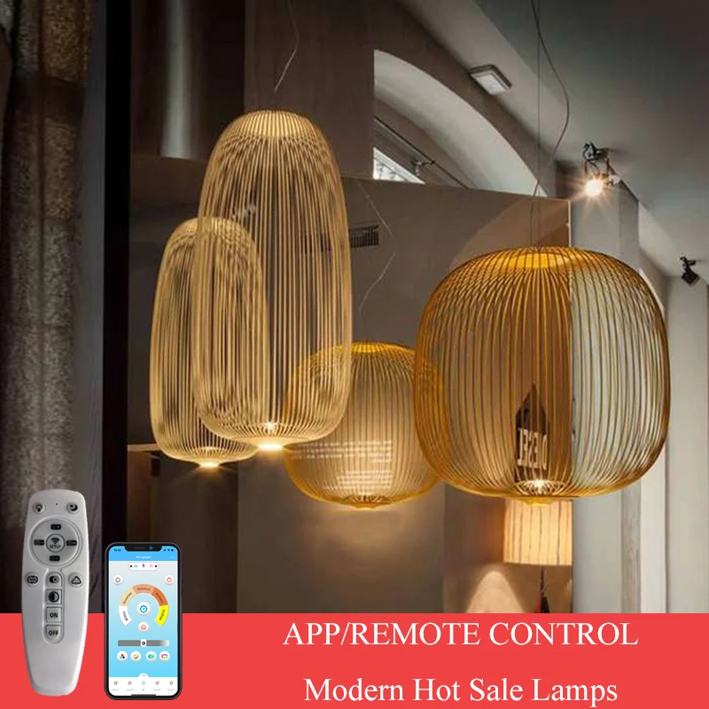 

Remote Foscarini Spokes 1/2 Chandeliers Modern LED Hanglamp LOFT Industrial Bird Cage lustre Suspension Fixtures Dining Decor