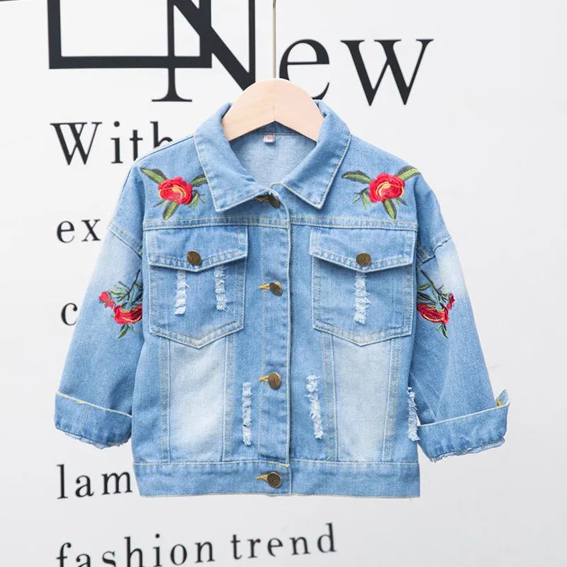 

Girl Denim Jacket Coat Flower Embroidery New Fashion Children's Spring Autumn Coat Kids Jacket Baby Coat Girl's Baby Jacket
