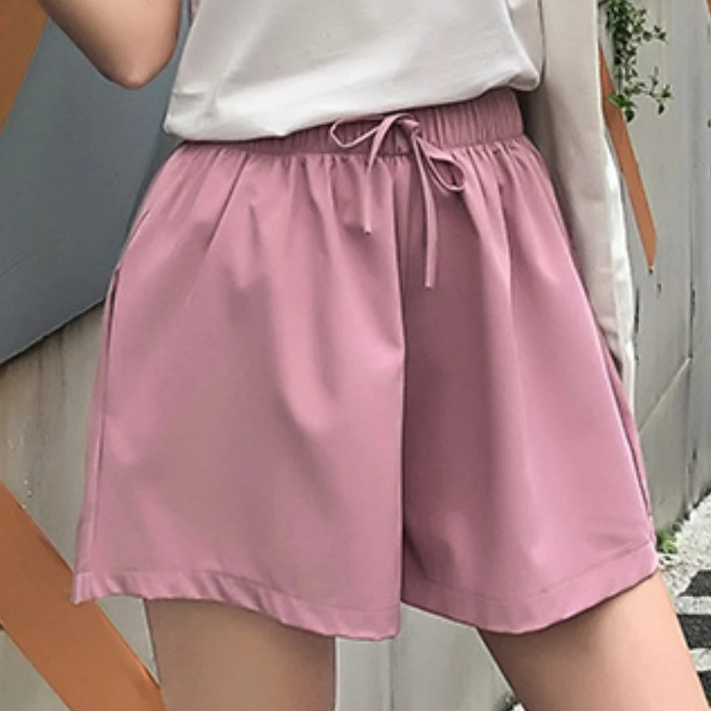 

Women's Sport Comfy Middle Waist Strapped Wide Leg Loose Short Pants Summer