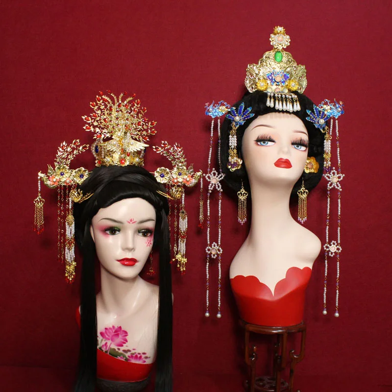 Тиара с длинными волосами голубая перегородчатая императрица Фоникс тиара для