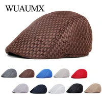 wuaumx breathable mesh beret hat men women solid visor net duckbill hat black red flat cap summer herringbone cap for boys girls
