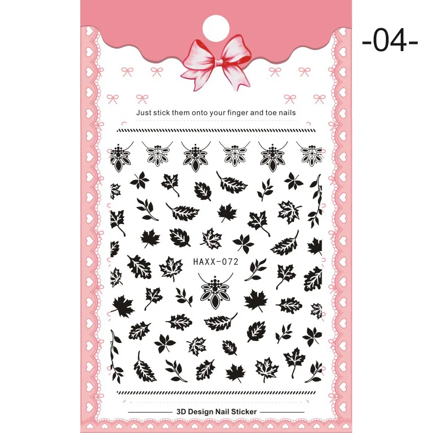 04 1 Pc Colorful Marple Leaf Black 3D Nail Sticker Nail Art Transfer Stickers Paper Nail Decorations DIY Designs Accessories - Color: 04