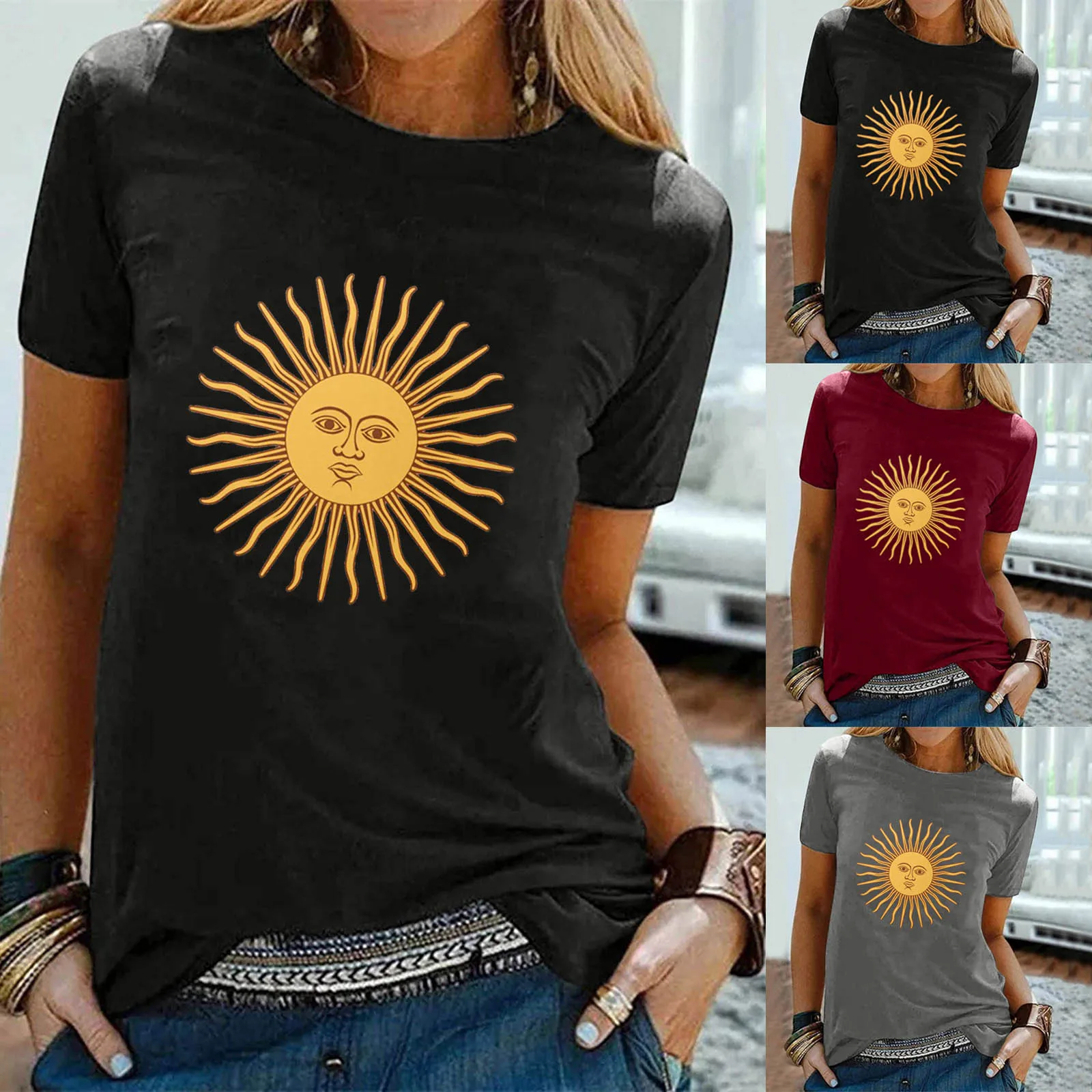 

Short Sleeve Printed Spring Autumn Summer Vintage Clothes For Women T-Shirt Tops Blouses Vetement Femme 2021