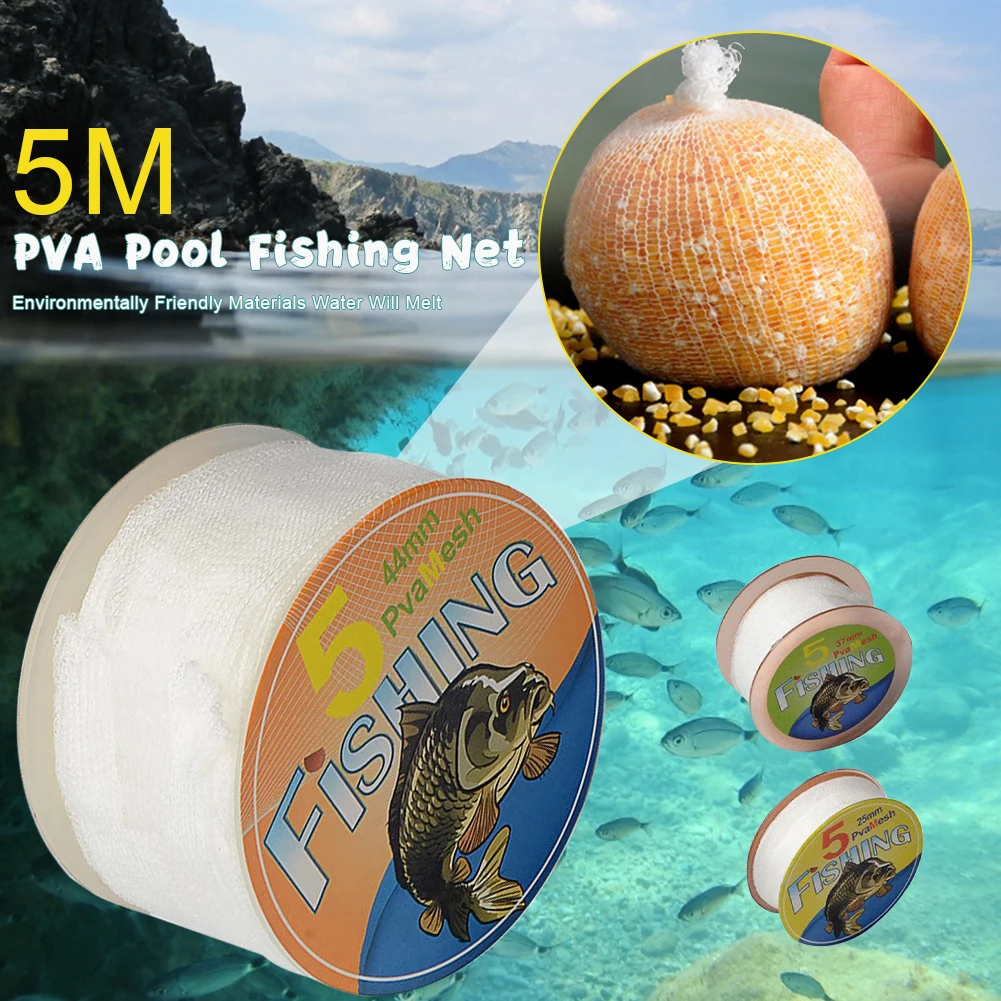 

5M PVA Mesh Diameter 25/37/44mm Water Dissolving Mesh Water Soluble Carp Fishing Feeder Trap Bait Bag Fishing Accessories