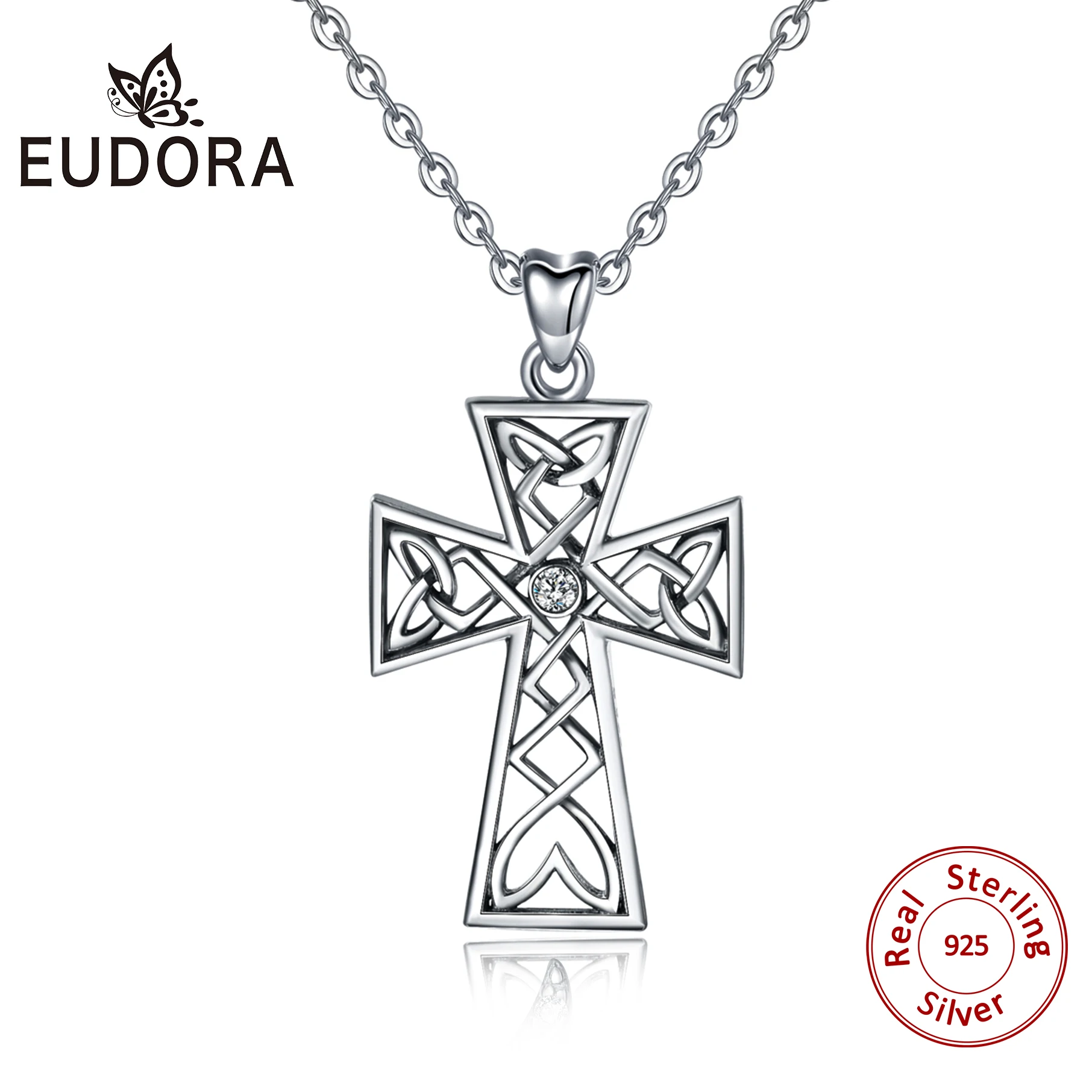 

EUDORA Sterling silver 925 Cross pendant Silver Necklace with box Fashion Jewelry For women Birthday day Gift CYD402