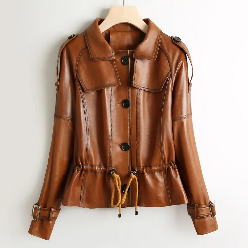 

2021 Spring and Autumn New Korean Style Youth Motorcycle Lapel Long Sleeve Single-Breasted Leather Jacket