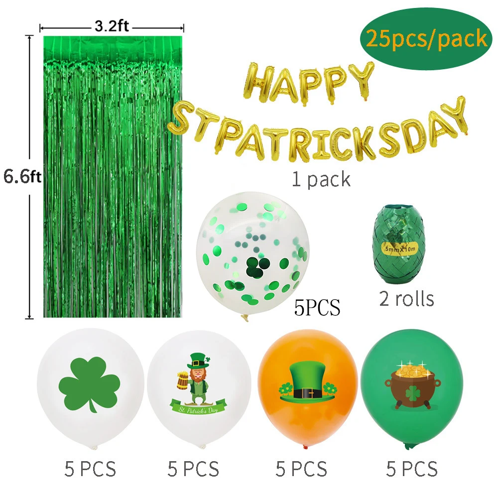 

25pcs/set Irish decoration St. Patrick's Day theme party decorations Irish festive party supplies 12inch latex balloons