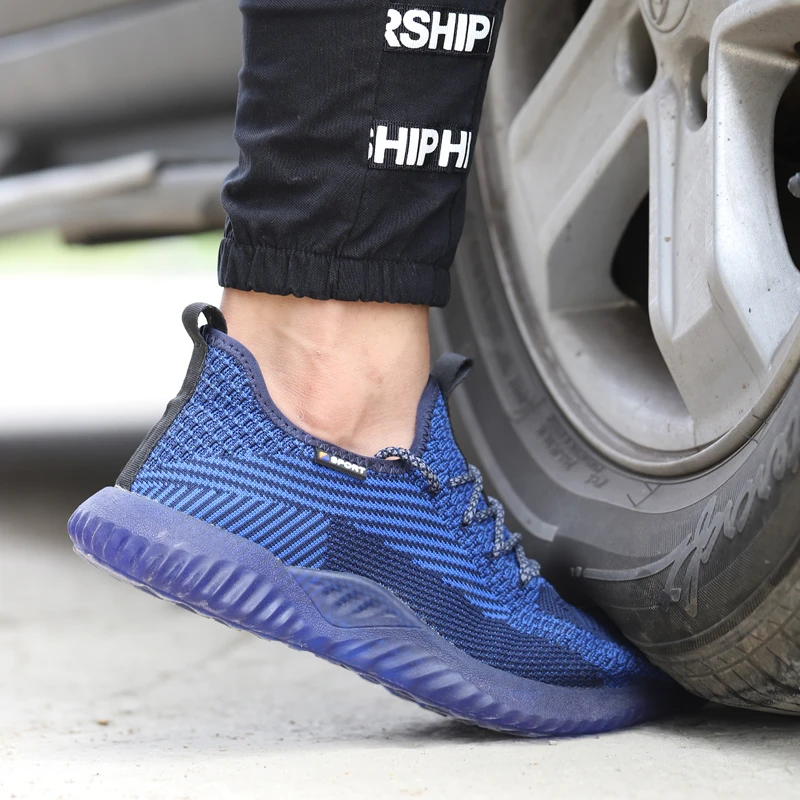 Безопасные рабочие ботинки для мужчин стальной носок противоударные вязаные