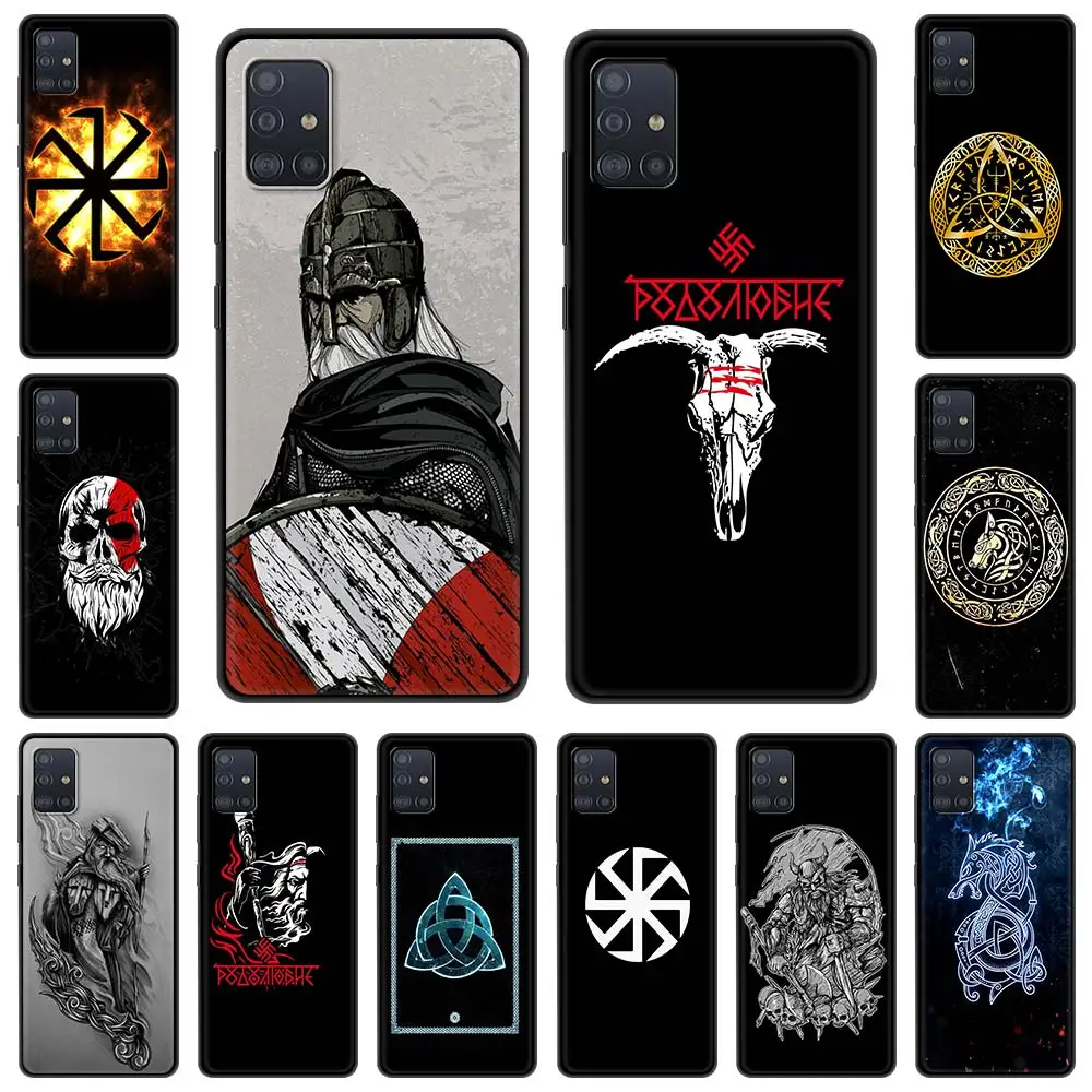 

Slavic Viking symbol Kolovrat Phone Case for Samsung Galaxy A51 A71 A21S A12 A11 A31 A52 A41 A32 5G A72 A01 Silicone Black Cover