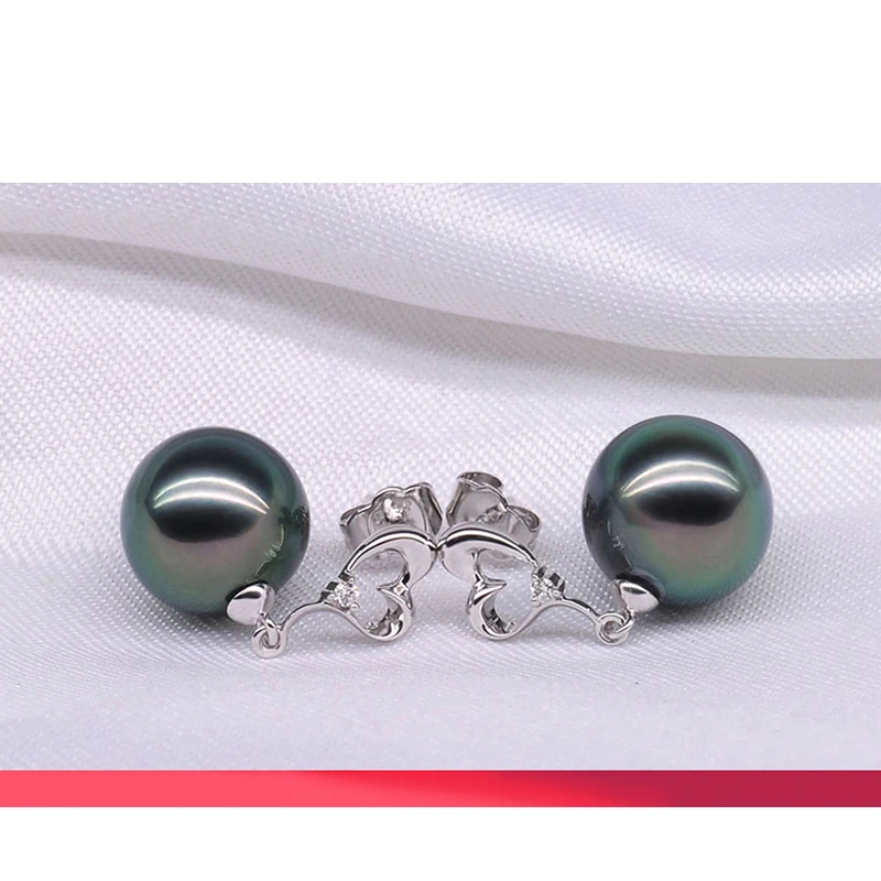 

Lnngy Luxury Women 925 Sterling Silver Earring Heart Shaped Love Earrings Natural Tahiti Pearl 9mm Round Pearl Drop Earring gift