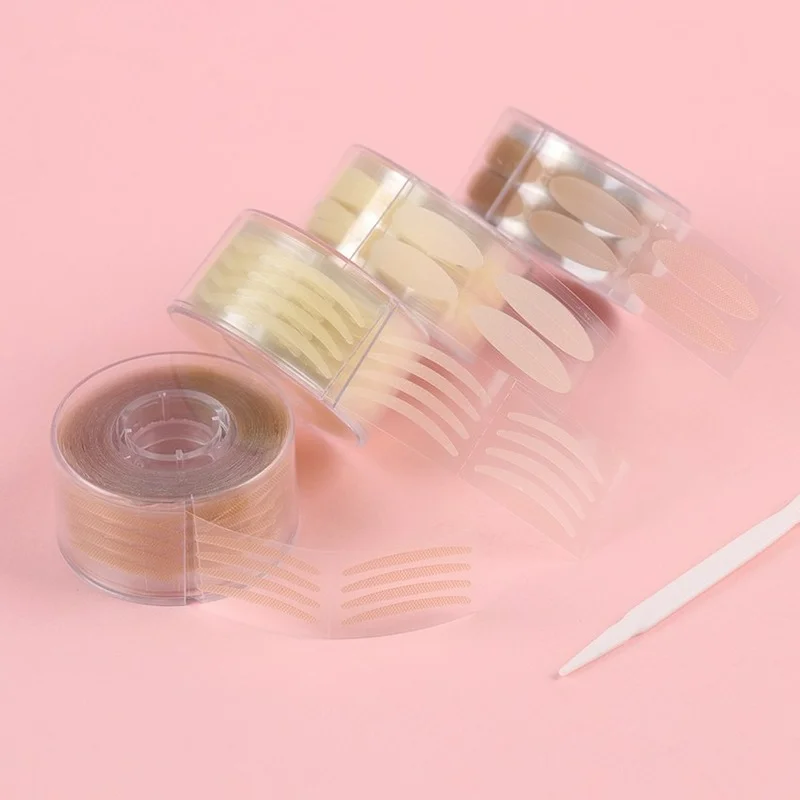 

600PCS Double Eyelid Sticker 300 Pairs Roll Box Lace Mesh Breathable Cylinder Skin Beauty Eye Sticker Olive Natural Invisible