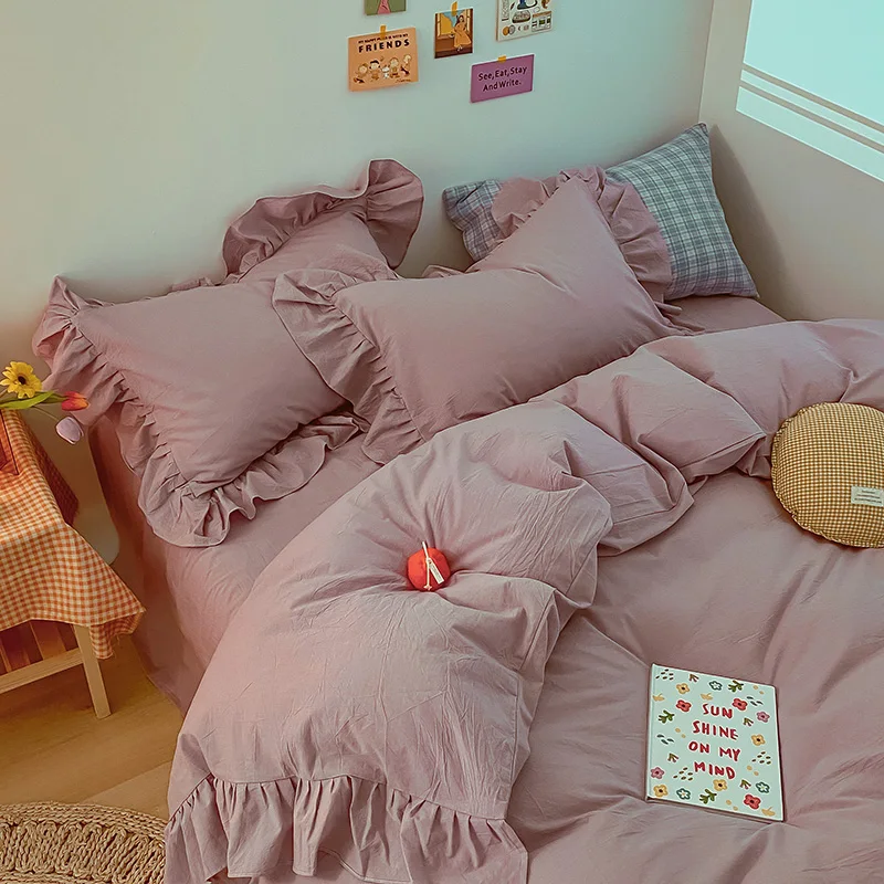 

Bedding Set Printed Bed Cotton Sheet Duvet Cover with lace Twin Full Queen King Covers Sets Bedclothes Fitted sheet girl 3/4Pcs