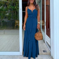 summer solid color sexy sling dress women casual loose waist sleeveless strapless v neck ladies dress