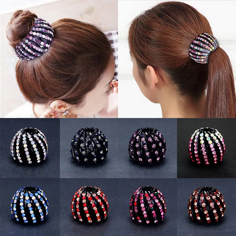 

Horsetail Buckle Hair Clip Bird Nest Expanding Hair Accessories Female Ponytail Headwear Crystal Rhinestone Hairpin Hair Ring