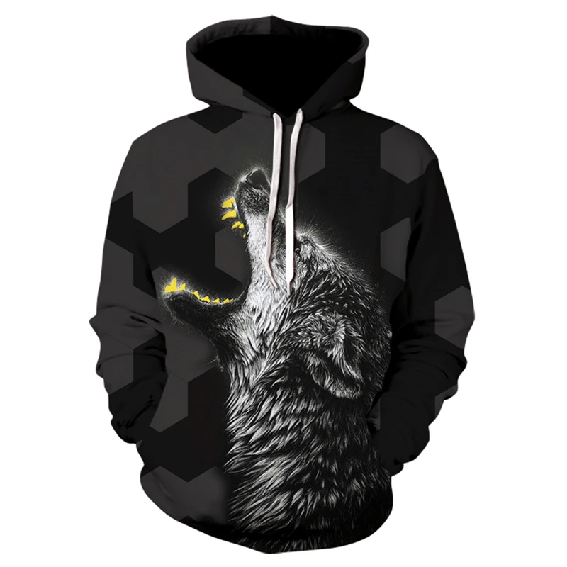 

Men's 3D Wolf Print Hoodie All Black Harajuku Jacket Zipper Pullover Print Sweatshirt Men's Casual Jacket Sportswear
