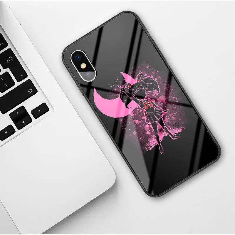 Glass shell Чехол для телефона Sailor Moon японского аниме Kawaii для iPhone XR 6 6S 7 8 Puls X XS MAX, чехлы из закаленного стекла, чехол для iPhone 11 Pro Max - Цвет: Glass shell