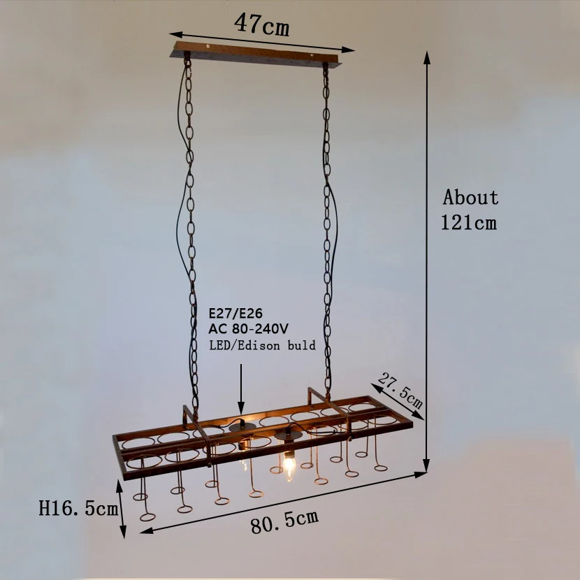 Светодиодный подвесной светильник E27 для винной бутылки Потолочная железная