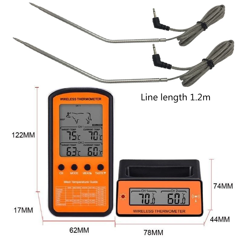 Беспроводной Пособия по кулинарии Еда термометр для мяса с двумя зонд Курильщик