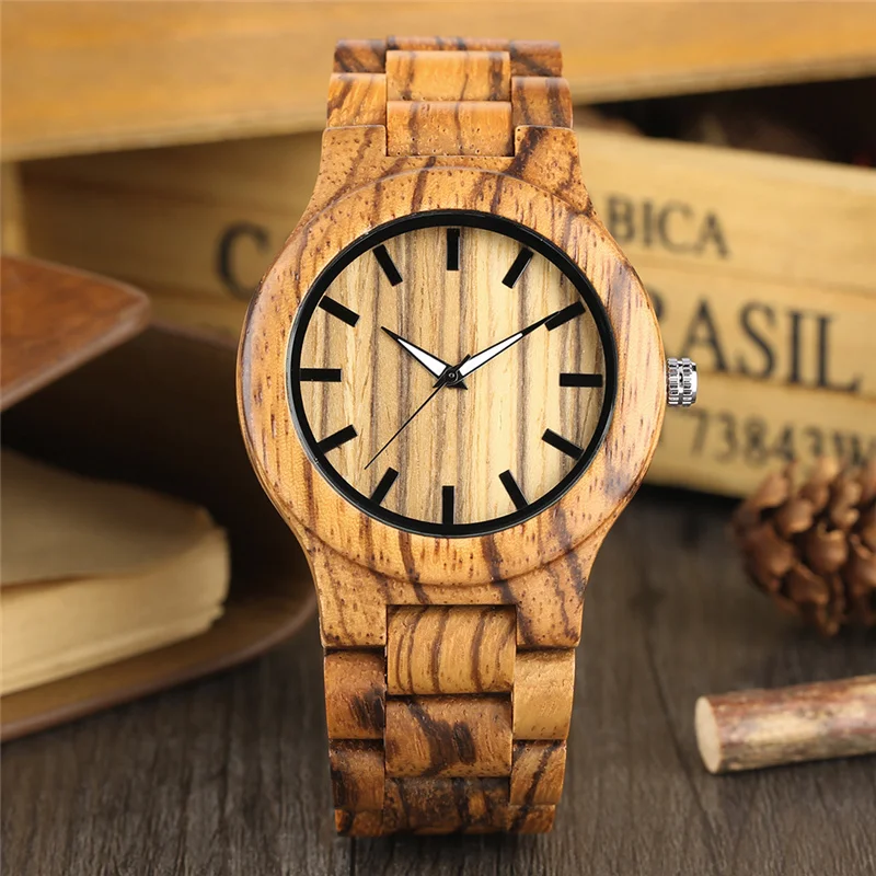 

Modern Men Casual Sport Watches Full Natural Wood Clock Luminous Pointers Timepiece Quartz Analog Wristwatch Bamboo Bangle Reloj