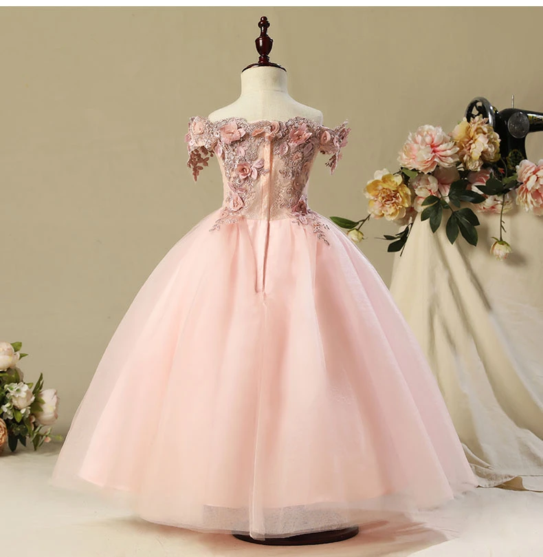 Off Shoulder first communion dresses for girls Vestido Daminha Casamento Luxury Ball Gown Pink Organza Flower Girl Dresses | Детская