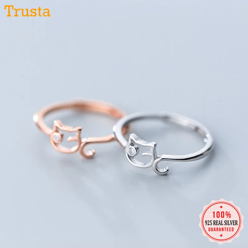 Trustdavis 100% чистое серебро 925 пробы коктейльное кольцо с милым котом размер 5 6 7 для