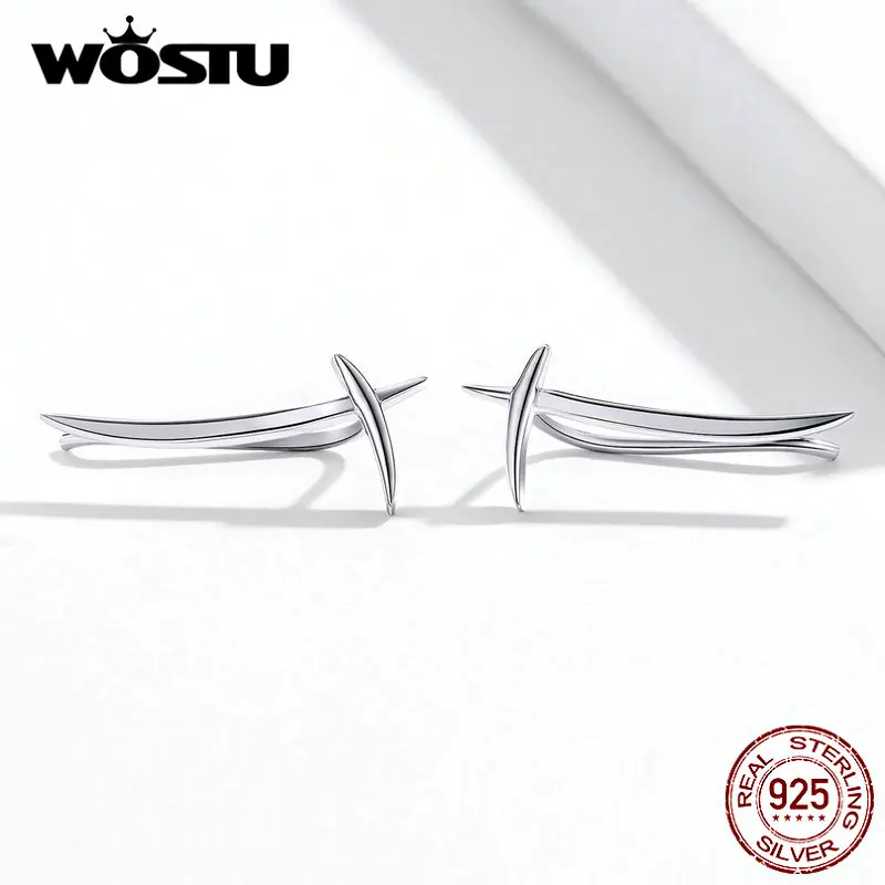 WOSTU подлинные 925 пробы серебряные Простые и уникальные геометрические серьги со стильным серебром для женщин модные ювелирные изделия CQE725
