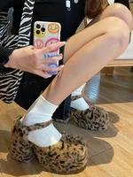 platform pumps thick heel womens single shoes 2021 new plush suede fashionable fur shoes woman leopard mary janes shoes