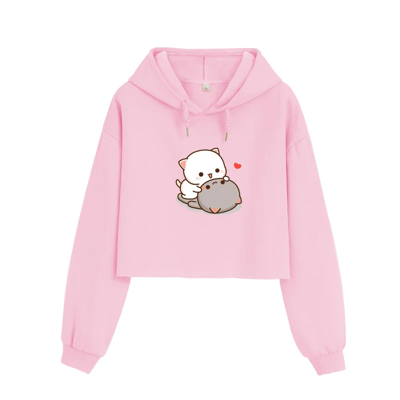 

Cute Crop Pullovers Women Hoodies Sweatshirt Cotton Cartoon Design Hoody Autumn and Winter Cat Oversize Pullover Hoodie Loose