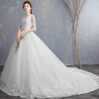 lamya lace wedding dress plus size vintage bridal dresses ball gown new half sleeves v neck princess court train luxury 2021