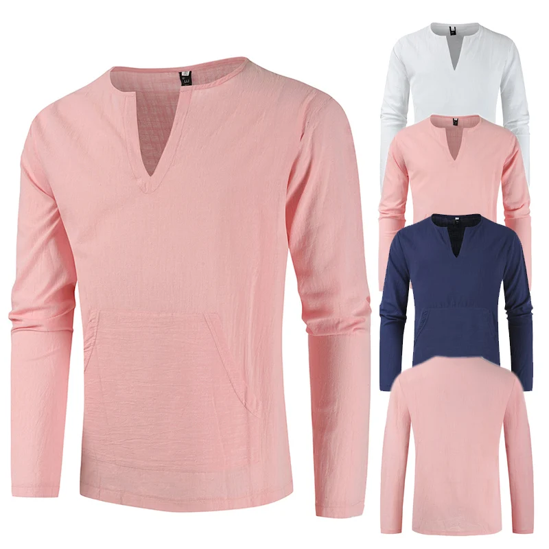 

Shirts Men 2021 New High Quality Men's Plain Linen Loose High Street Long Sleeve Men's Shirts