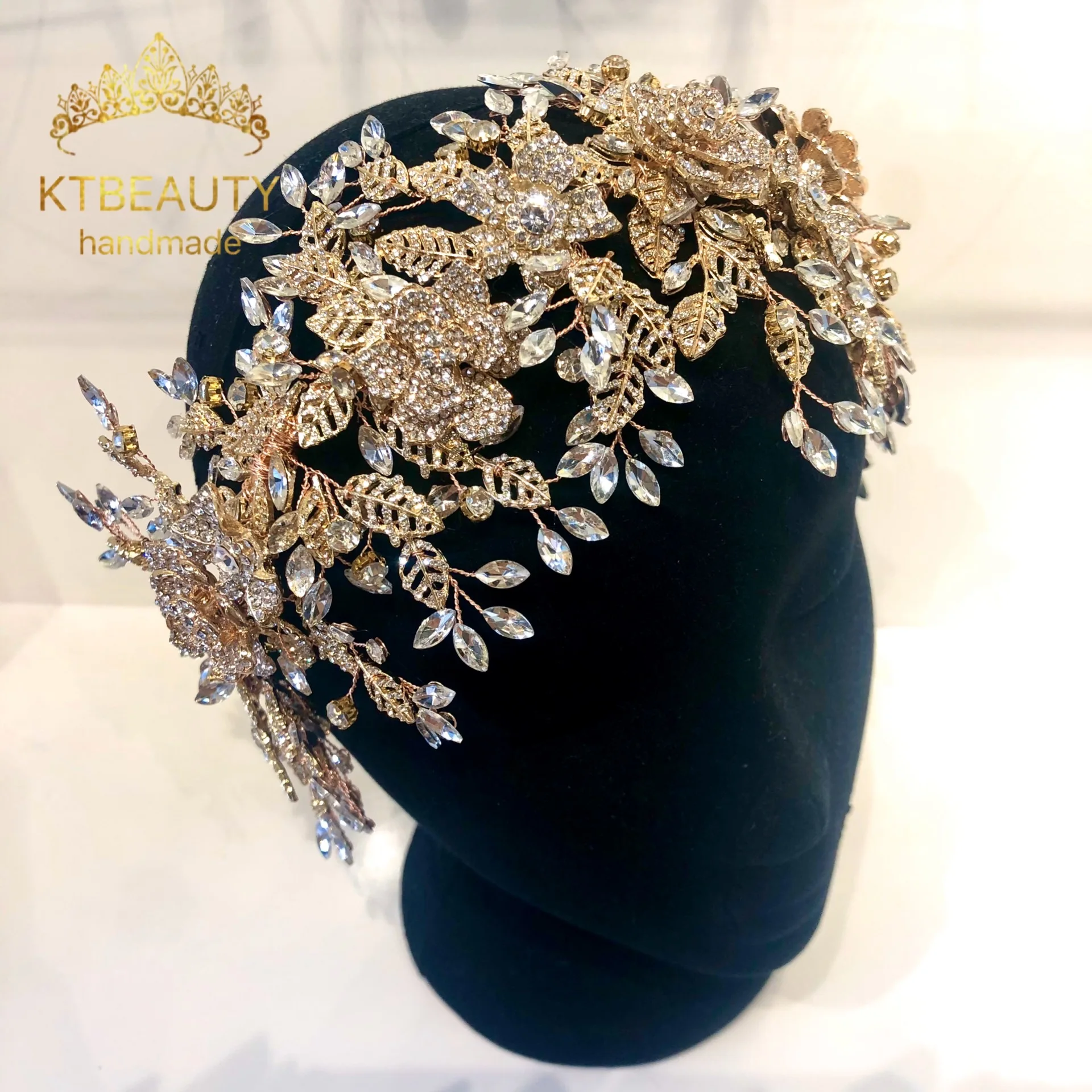 Женский обруч для волос ручной работы стразы с серебристыми/золотыми