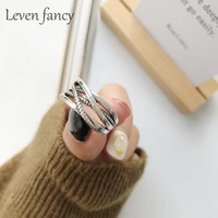 leven fancy 925 sterling silver jewelry 2 tone wide statement rings vintage cable wire crossover punk band rings for women men
