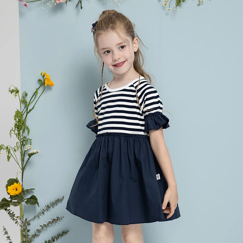 

Summer Stripe Casual Dress For 2-10 Years Girls Short Sleeve Mid Length Gowns Kids Daily Light Dresses Children Clothes