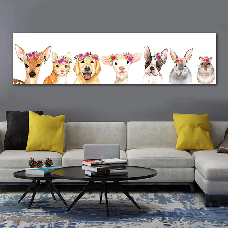 Забавный мультяшный плакат с собакой и кошкой детская комната прикроватная