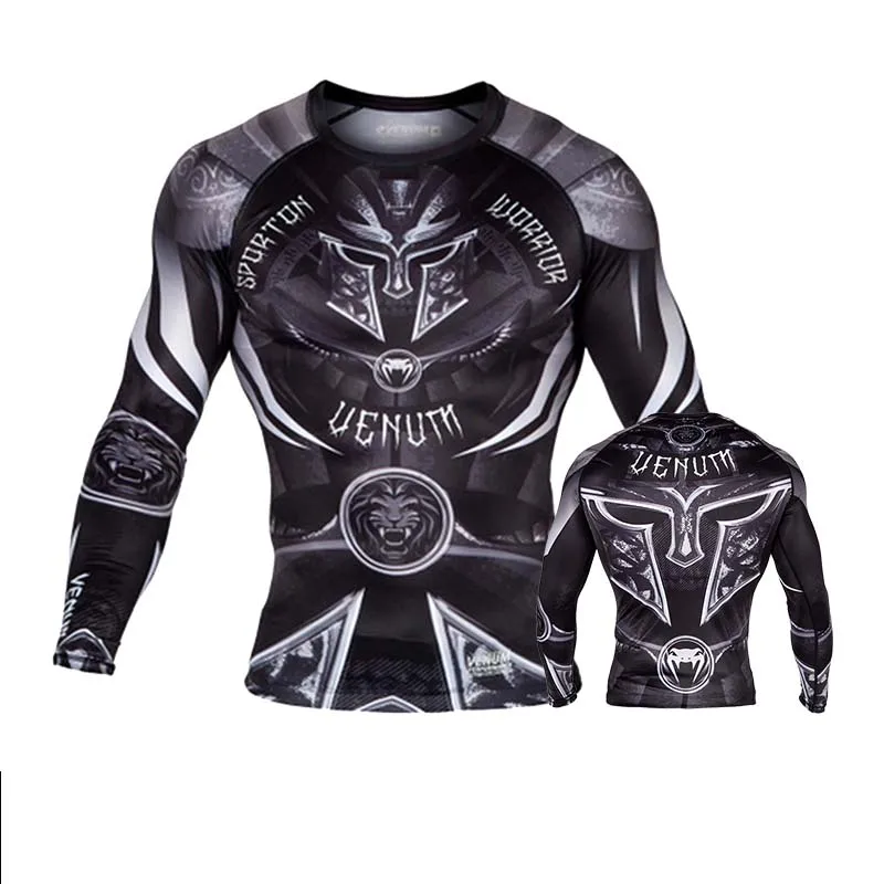 Слоновая кость Jiu Jusit футболка ММА Мужская bjj gi боксерские майки с длинным рукавом Муай Тай футболки 3D Fightwear ММА компрессионные колготки - Цвет: Слоновая кость