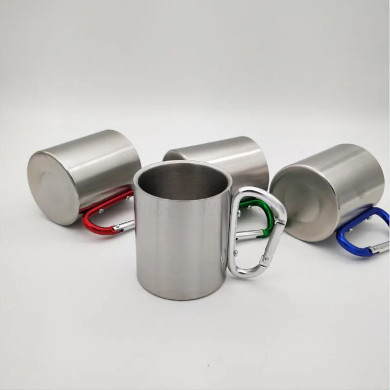 50 X Free Shipping Carabiner Handle Cup And Double Wall Stainless Steel Mug 220ml Camping Clip Hook | Дом и сад