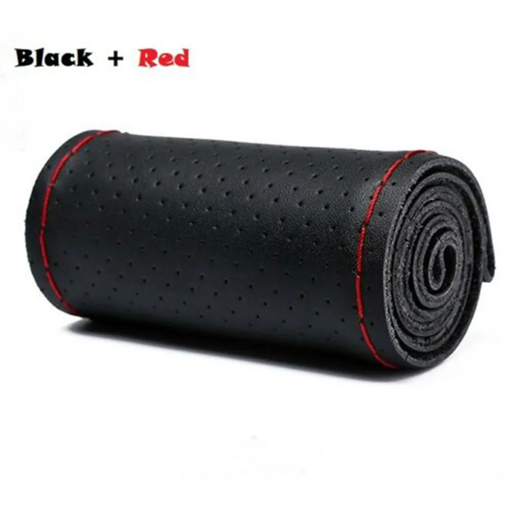

Black 38cm DIY Genuine Leather Car Steering Wheel Cover With Needles Thread Steering Wheel Cover Thread And Needle Tool Set