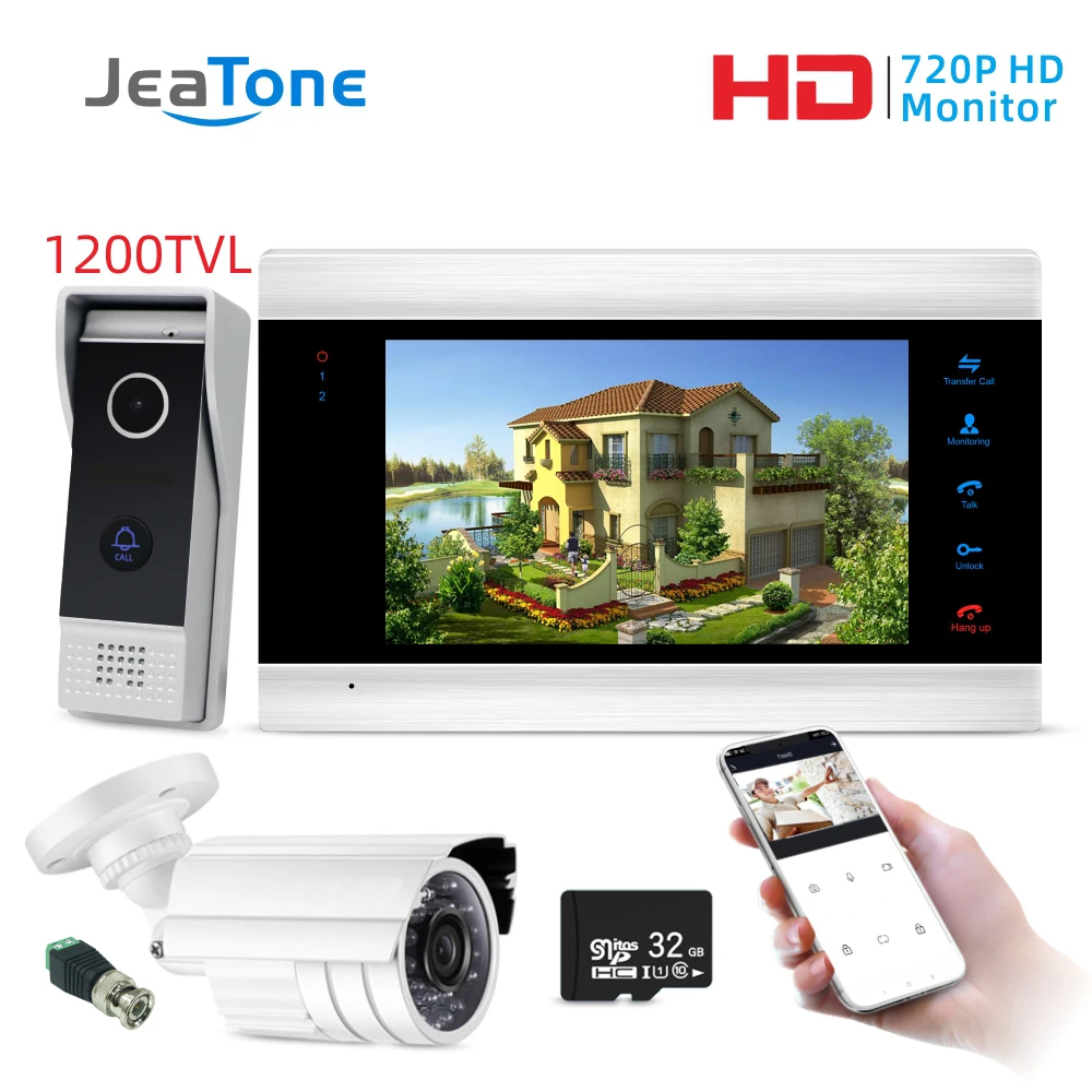 Jeatone 7 &quotмонитор видеодомофоны система безопасности видео дверной звонок/1200tvl cctv