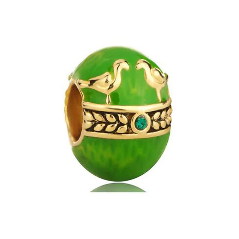 Бесплатная доставка позолоченные синие парные птицы любовь Faberge бусинка яйцо