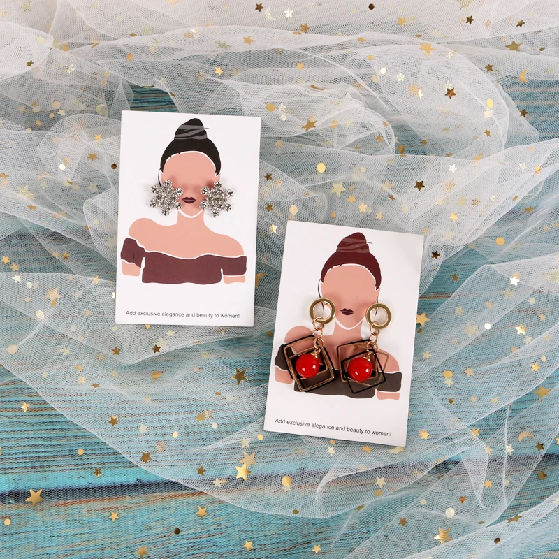 

Fashion 6x9cm 100pcs/Lot Drop Earrings Display Card Ear Stud Accessories Top Grade Paper Card Holders Women Pattern High Quality