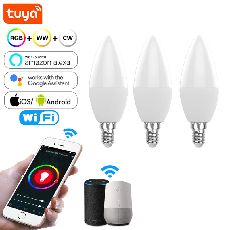 

Умная лампа светодиодная с Wi-Fi, 5 Вт, Е14, 100-240 в перем. Тока