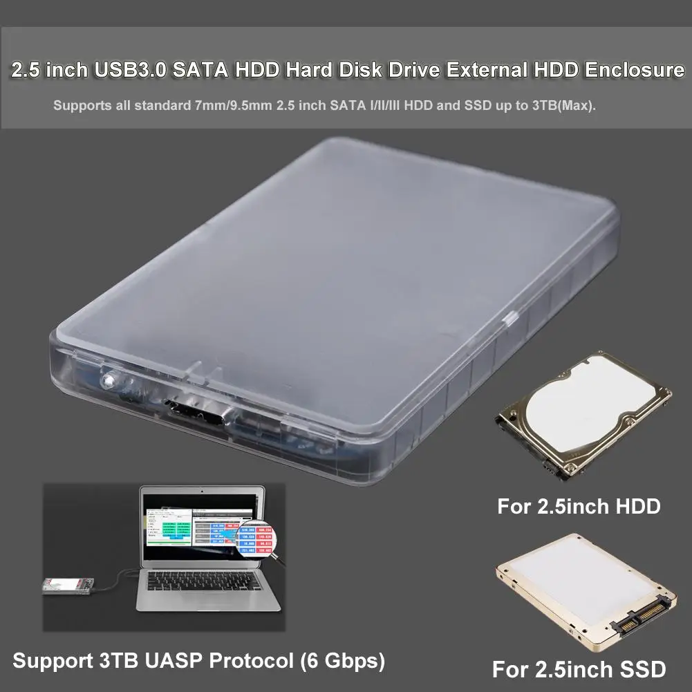 2 5 дюймов USB 3 0 SATA HDD жесткий диск внешний корпус прозрачный чехол инструмент 6