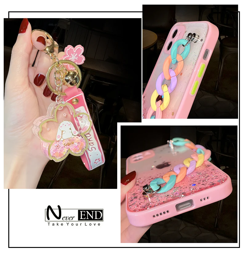 Fashion 3d Rainbow Bracelet Keychain Female Soft Case For Iphone 14 13 11 12 Pro Max Mini 7 8 Plus Xr X Xs Se Phone Cover Fundas