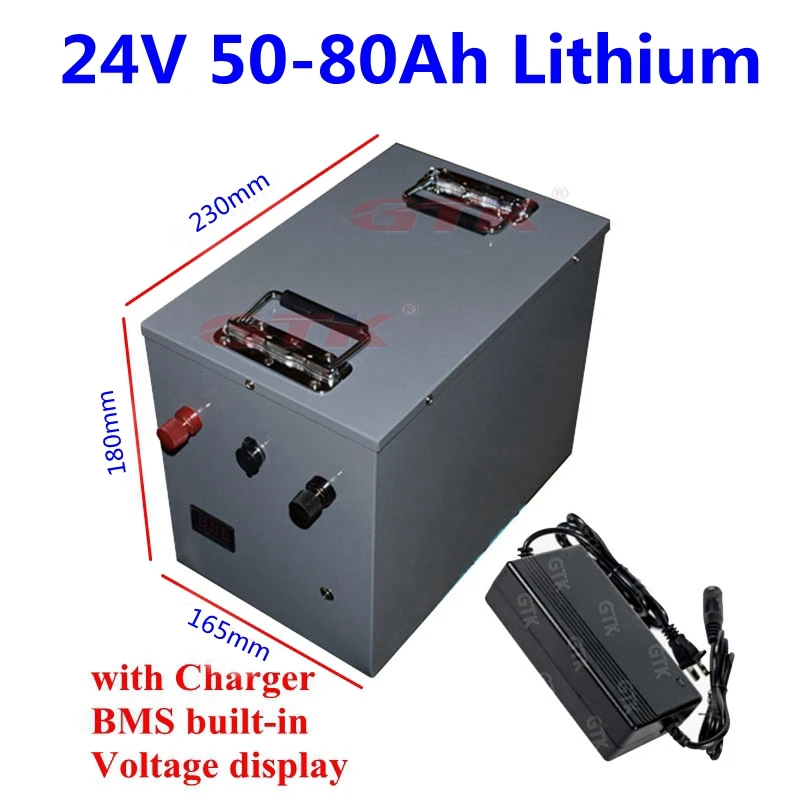 Regchargeable Сталь чехол 24V 50Ah 70Ah 80Ah Lithiium литий ионный аккумулятор с BMS для молнечной