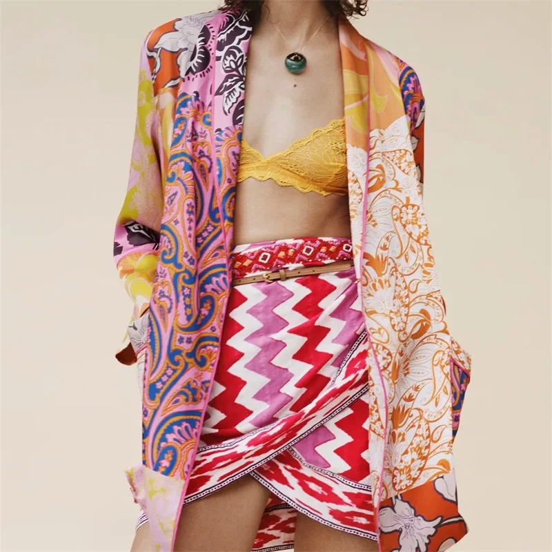 

MESTTRAF Women 2021 Fashion Printed Sarong Mini Skirt Retro High Waist Bow Slim Mini Skirt Streetwear