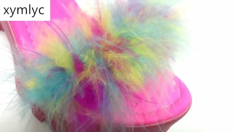 

Woman Fur Platform Sandals Ladies INS Plush High Heels Women Open Toe Female PU Leather Non Slip Shoe Women's Footwear Plus Size