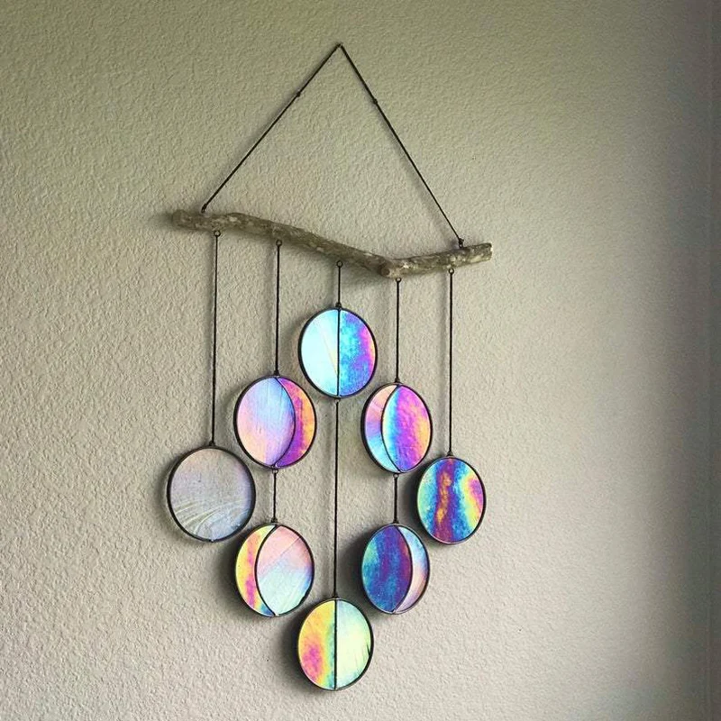 

Clear And Rainbow Iridized Moon Phase Hanging Celestial Art Moon Phase Wall Decor Stained Glass Moon Phase Ramadan Decoration SD