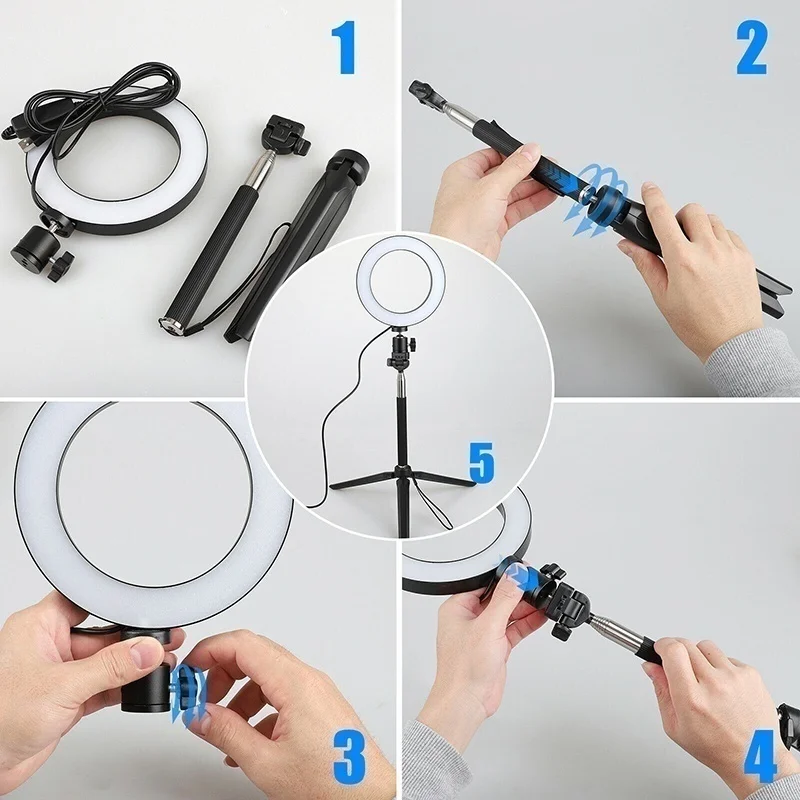 

Dimmable Camera Photo Studio Phone Video LED Beauty Photography Dimmable Ring Lamp Desktop Live Flash Bracket Ring Light Set