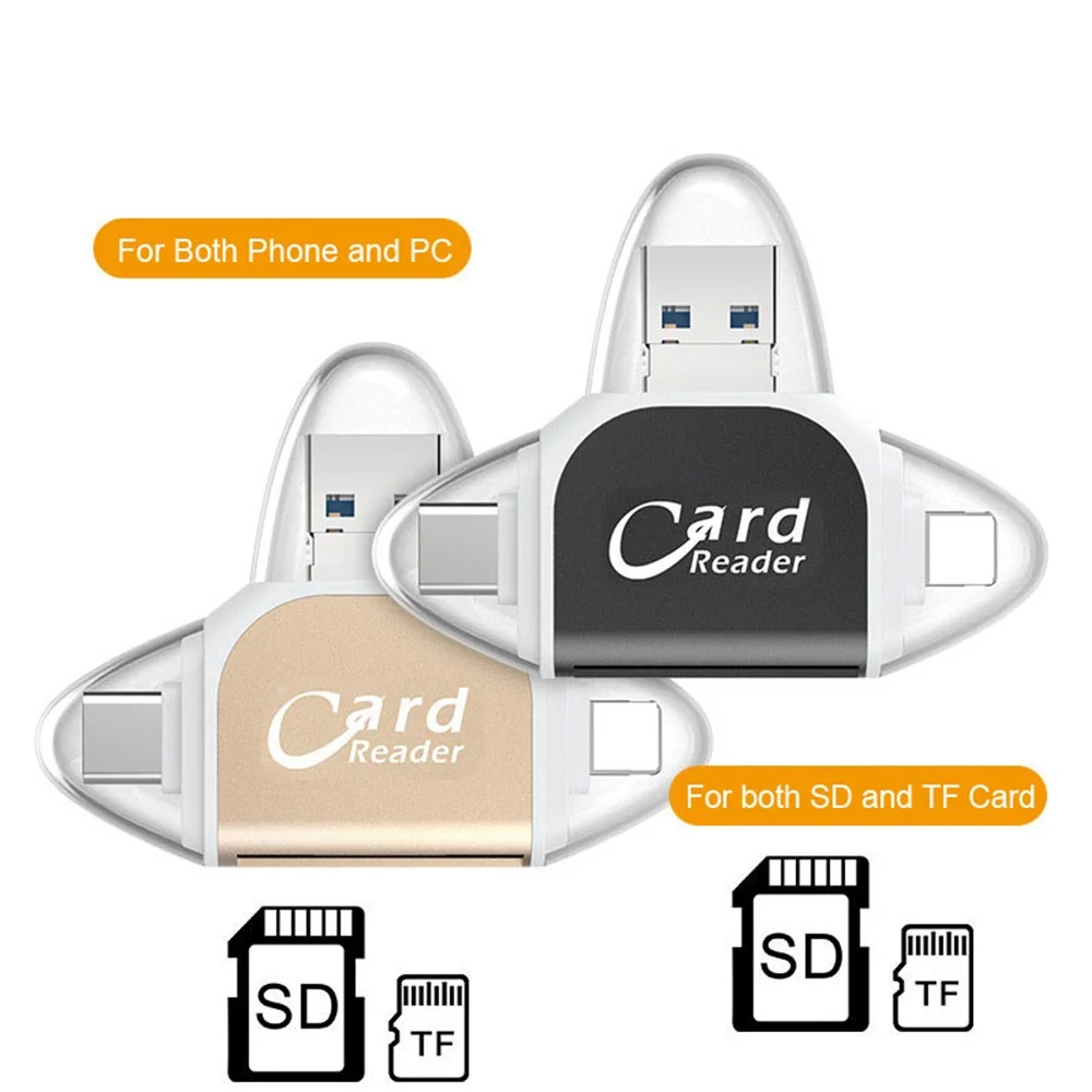 Металлический кардридер 4 в 1 Type C/Micro-USB/Usb Tf Sd для Ipad Iphone X 7 8 Plus 5 6 6S памяти Samsung S8 + S6 |