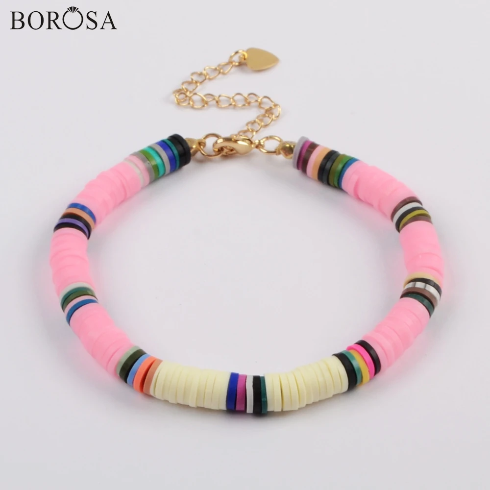 1PCS Boho Bohemia Handmade Bracelets Charms for Women Rainbow Polymer Clay Beads Ankel Bracelet Summer Jewelry Men HD0090 | Украшения и